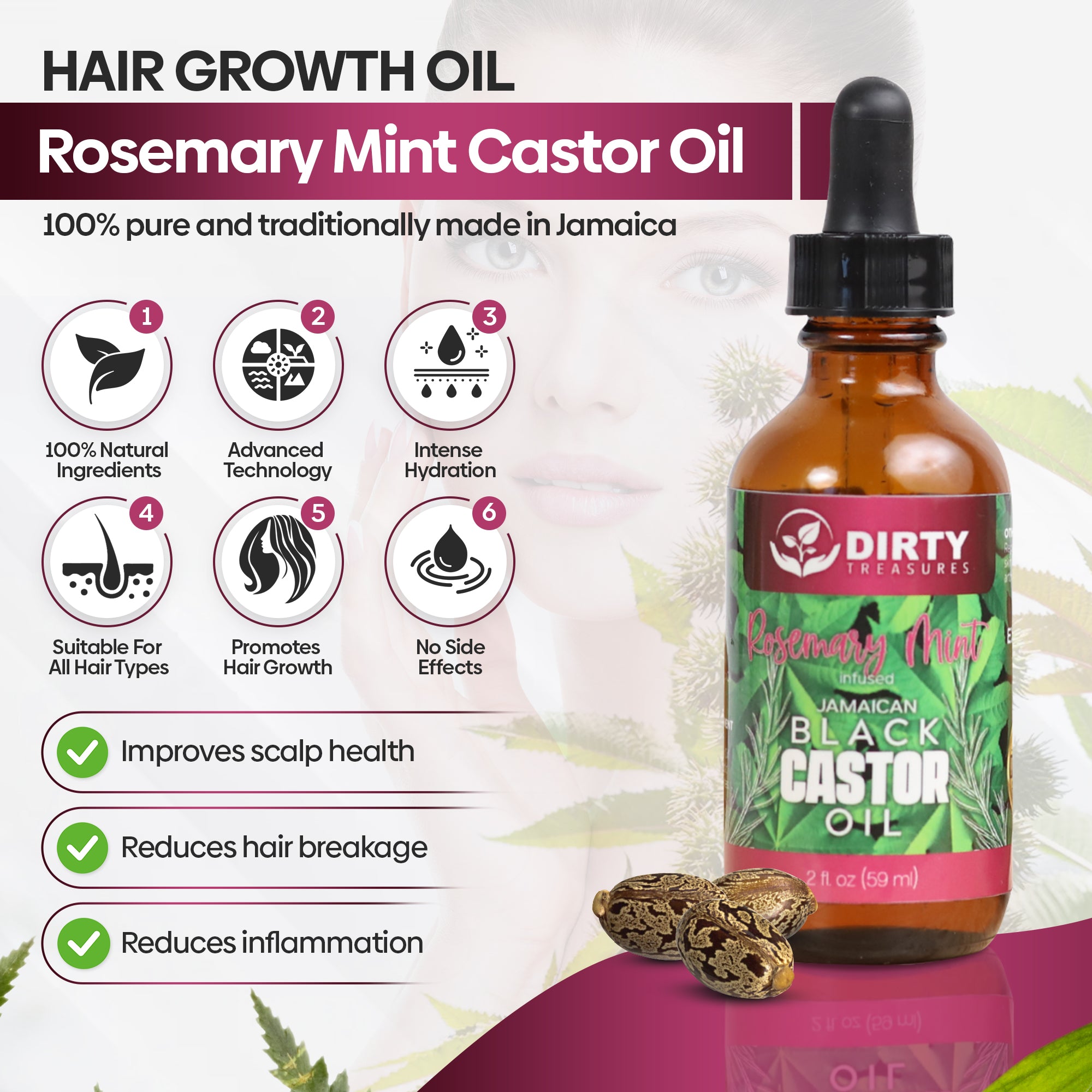 Rosemary Mint Jamaican Black Castor Oil - 2oz